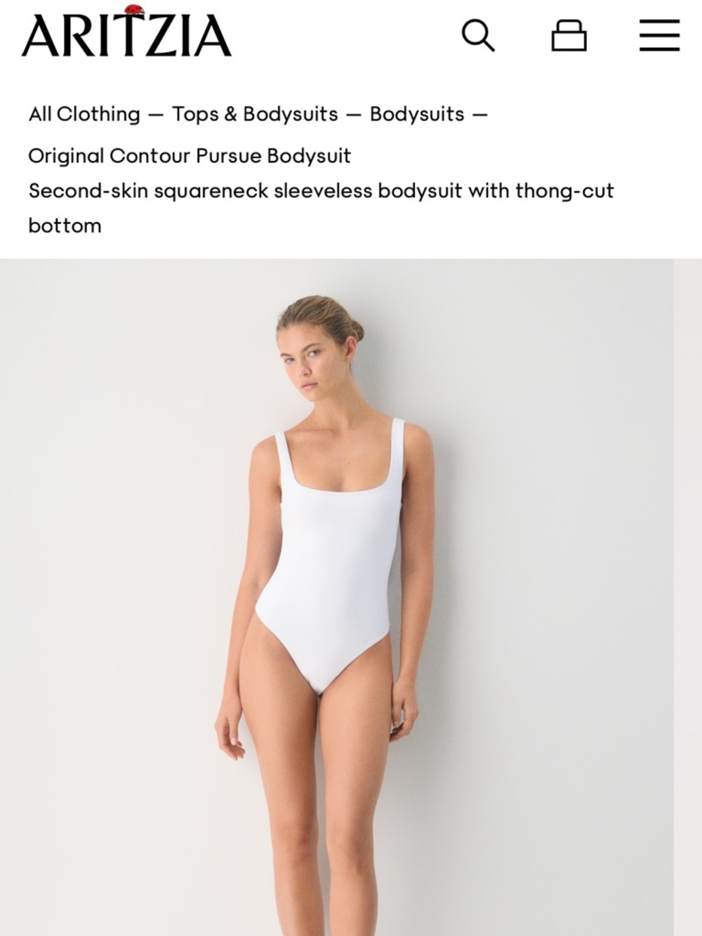 Aritzia White Square-Neck Sleeveless Thong-Back Bodysuit